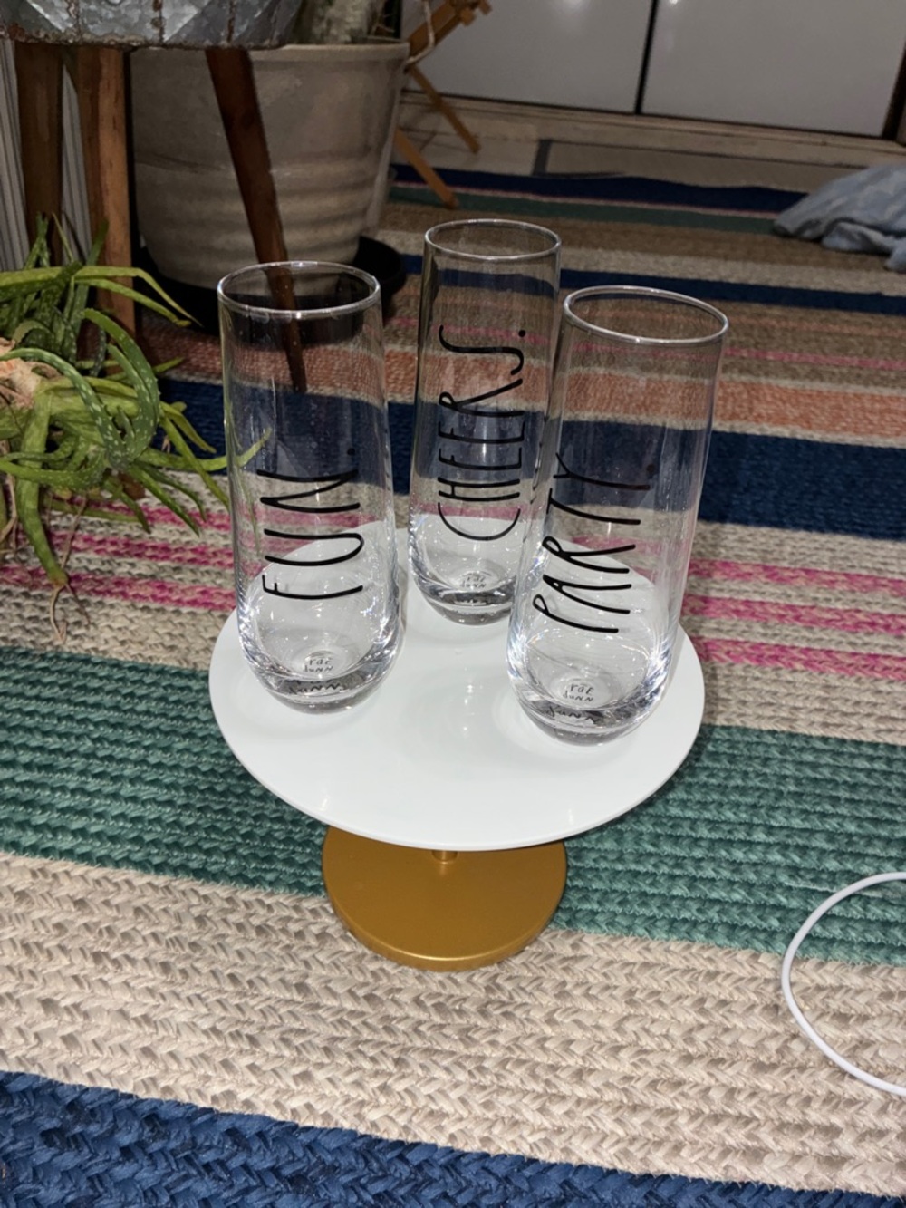 3 PIECE SET RAE DUNN FUN, CHEERS, & PARTY Rae Dunn stemless champagne flutes - Picture 2 of 6
